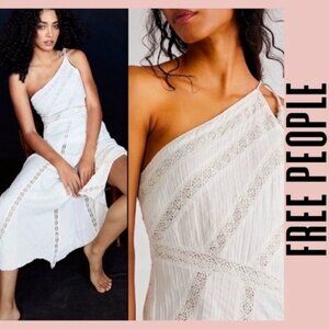 Free People 100% Linen "Bella" Shouldered White Lace Dress XS NWOT